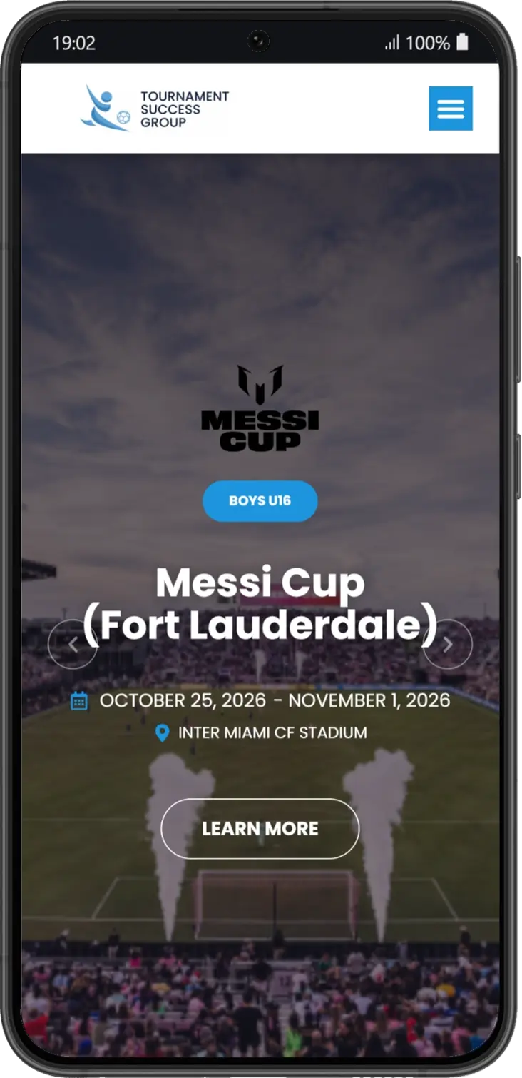 Web de Tournament Success Group mostrada en un Samsung Galaxy S22+