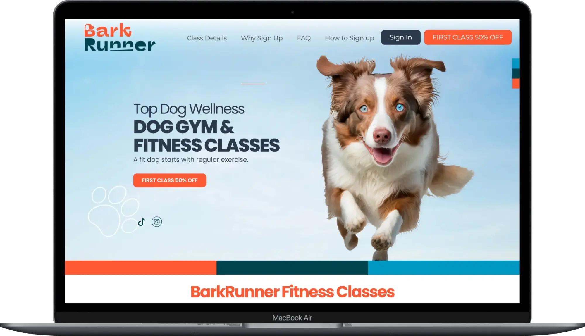 Web de BarkRunner mostrada en un MacBook Air